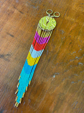Load image into Gallery viewer, Gold leaf, leather, and fringe earrings 4626