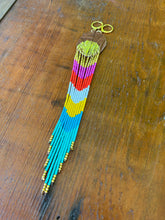 Load image into Gallery viewer, Gold leaf, leather, and fringe earrings 4627
