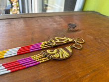 Load image into Gallery viewer, Gold leaf, leather, and fringe earrings 4625