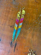 Load image into Gallery viewer, Gold leaf, leather, and fringe earrings 4622