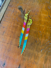 Load image into Gallery viewer, Gold leaf, leather, and fringe earrings 4621
