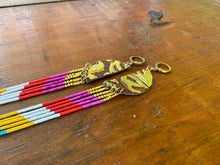Load image into Gallery viewer, Gold leaf, leather, and fringe earrings 4622