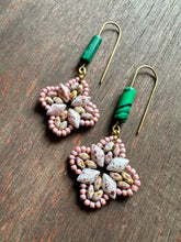 Load image into Gallery viewer, Floral Drop Earrings with Malachite 4656