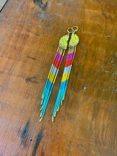 Load image into Gallery viewer, Gold leaf, leather, and fringe earrings 4626