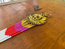 Load image into Gallery viewer, Gold leaf, leather, and fringe earrings 4621
