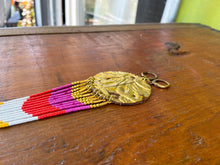Load image into Gallery viewer, Gold leaf, leather, and fringe earrings 4624
