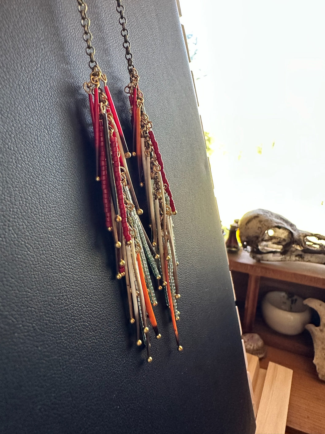 Beaded Quill Drop Earrings 4021