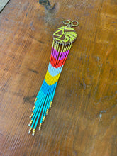 Load image into Gallery viewer, Gold leaf, leather, and fringe earrings 4625
