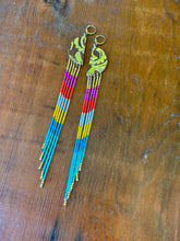 Load image into Gallery viewer, Gold leaf, leather, and fringe earrings 4623
