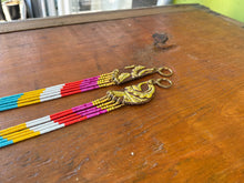 Load image into Gallery viewer, Gold leaf, leather, and fringe earrings 4623
