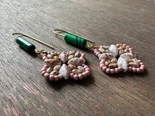 Load image into Gallery viewer, Floral Drop Earrings with Malachite 4656
