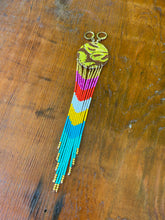 Load image into Gallery viewer, Gold leaf, leather, and fringe earrings 4622
