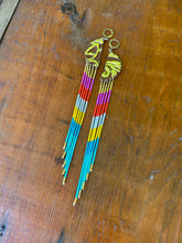 Load image into Gallery viewer, Gold leaf, leather, and fringe earrings 4625

