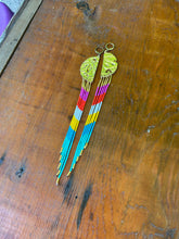 Load image into Gallery viewer, Gold leaf, leather, and fringe earrings 4624
