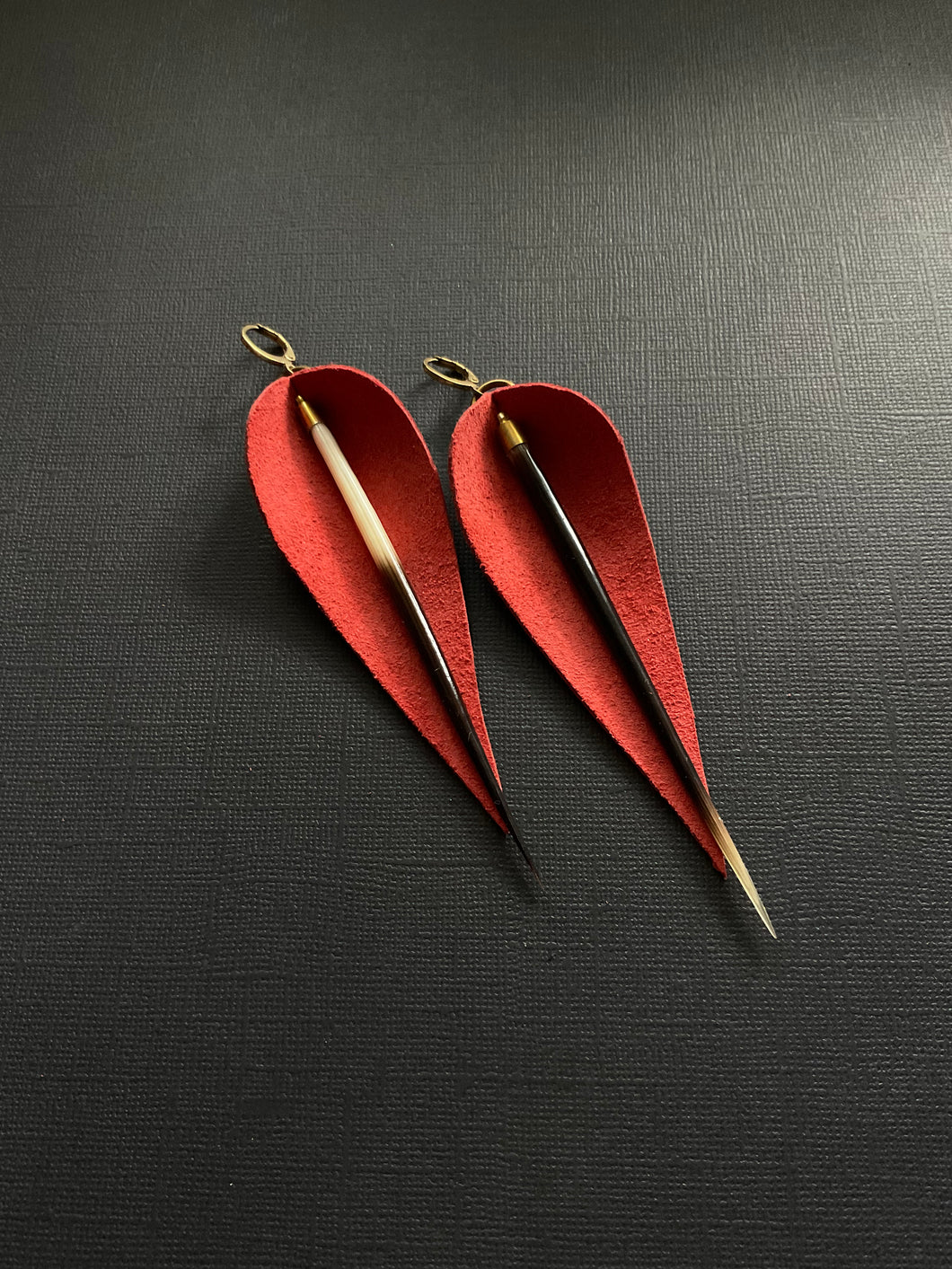 Leather & Quill Drop Earrings 3830