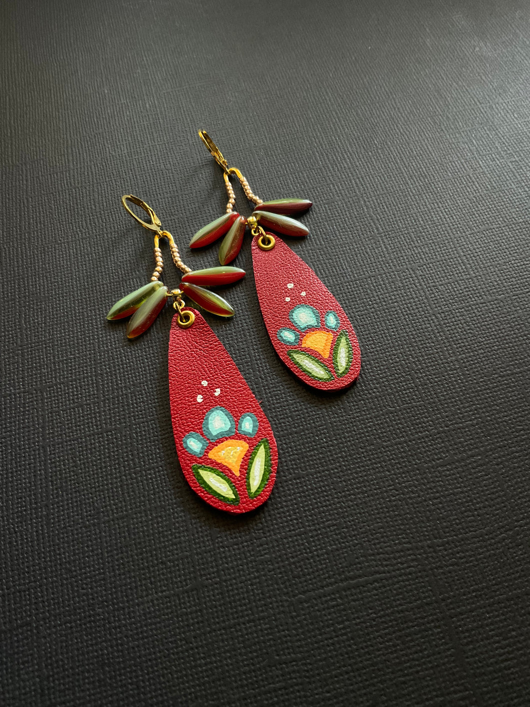 Beaded Leather Drop Earrings 3948
