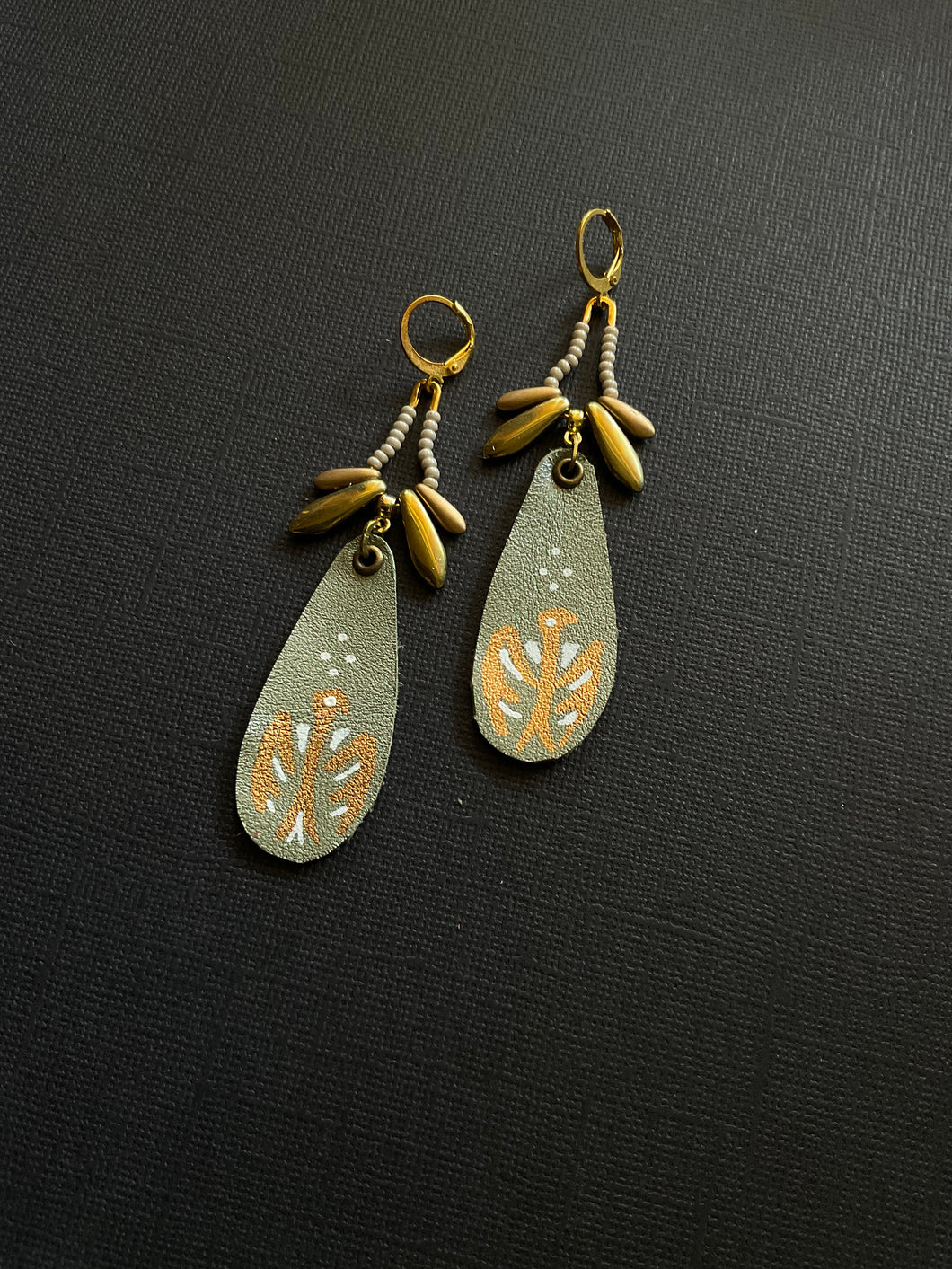Beaded Leather Drop Earrings 3952