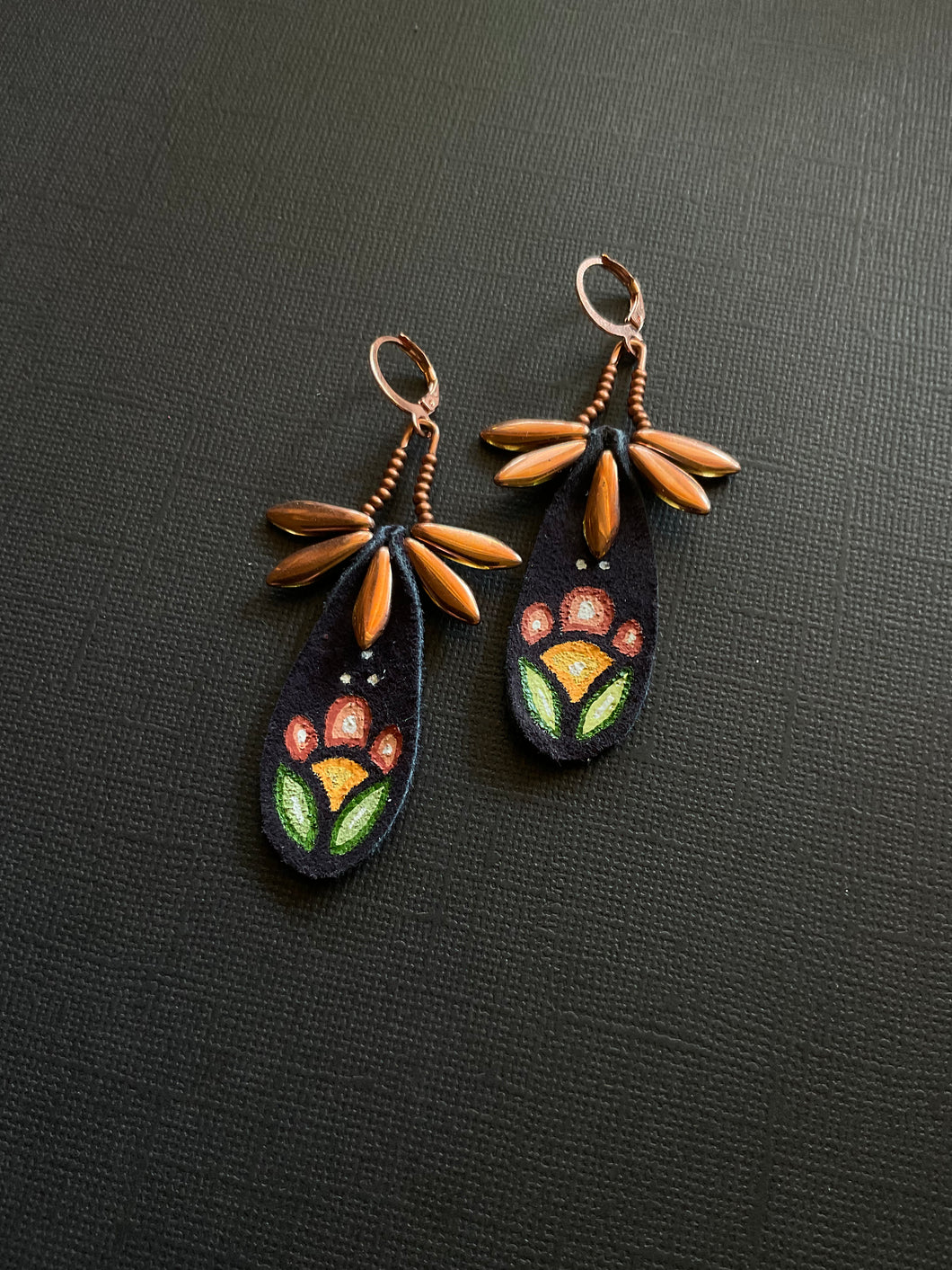 Beaded Leather Drop Earrings 3953