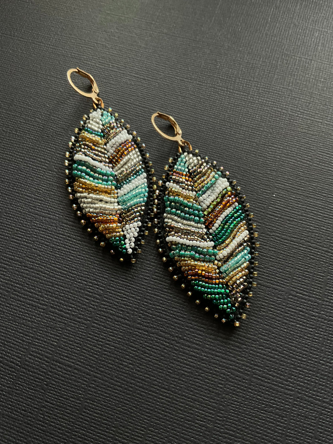 Beaded Leaf Earrings 4164