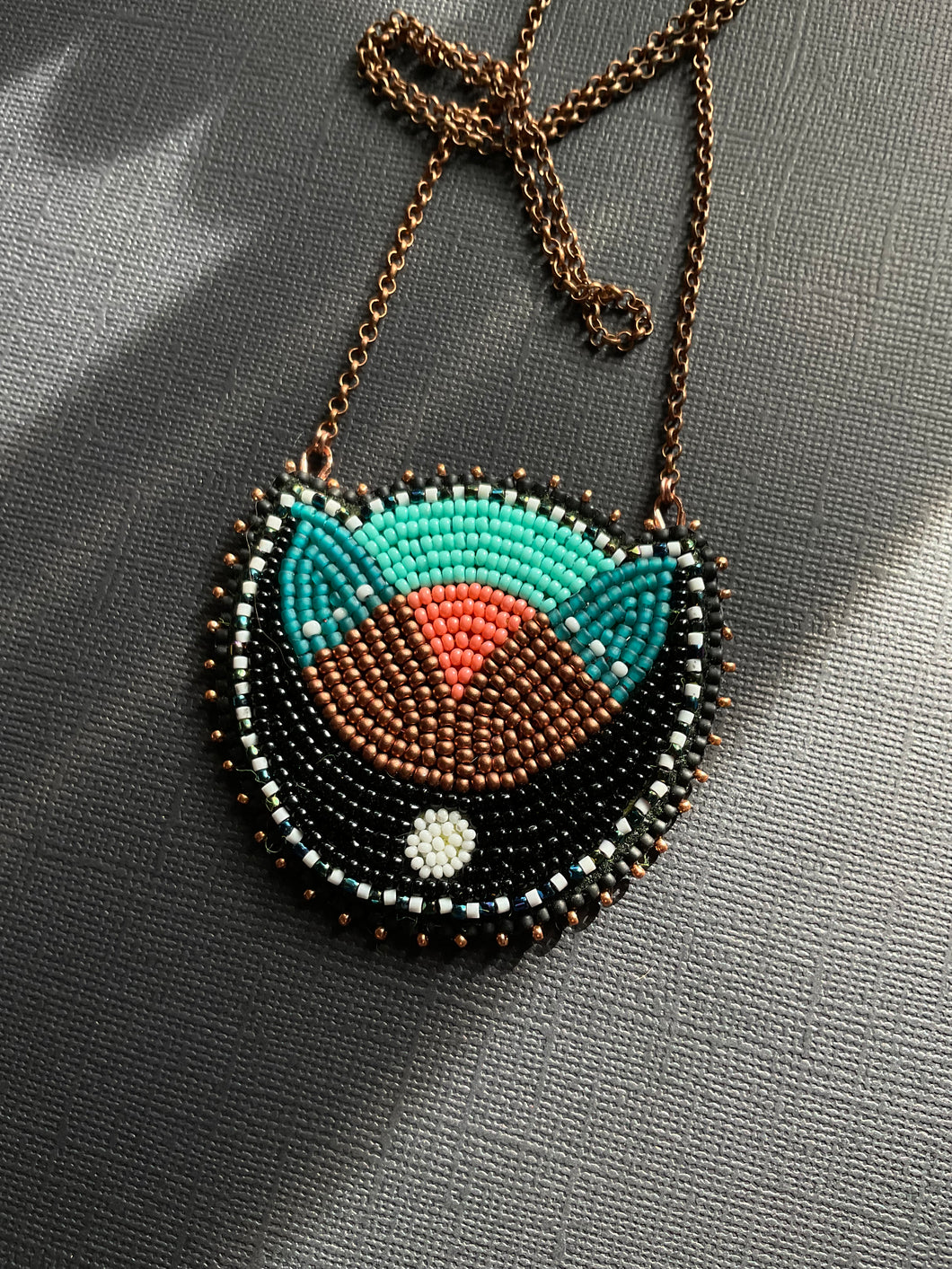 Necklace with Flat Stitch Beaded Pendant 4188