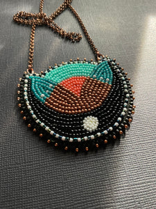 Necklace with Flat Stitch Beaded Pendant 4188