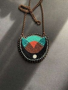 Necklace with Flat Stitch Beaded Pendant 4188