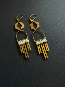 Brass + Bead Drop Earrings 2376