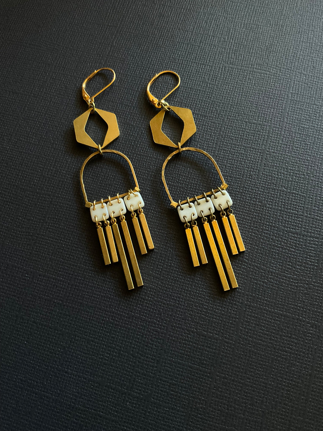 Brass + Bead Drop Earrings 2376