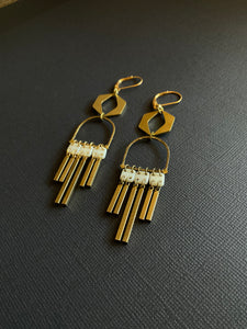 Brass + Bead Drop Earrings 2376