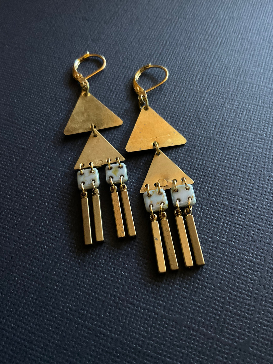 Brass + Bead Drop Earrings 2377