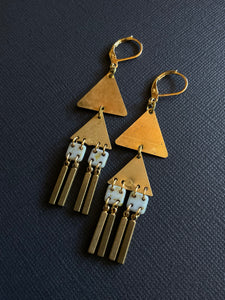 Brass + Bead Drop Earrings 2377