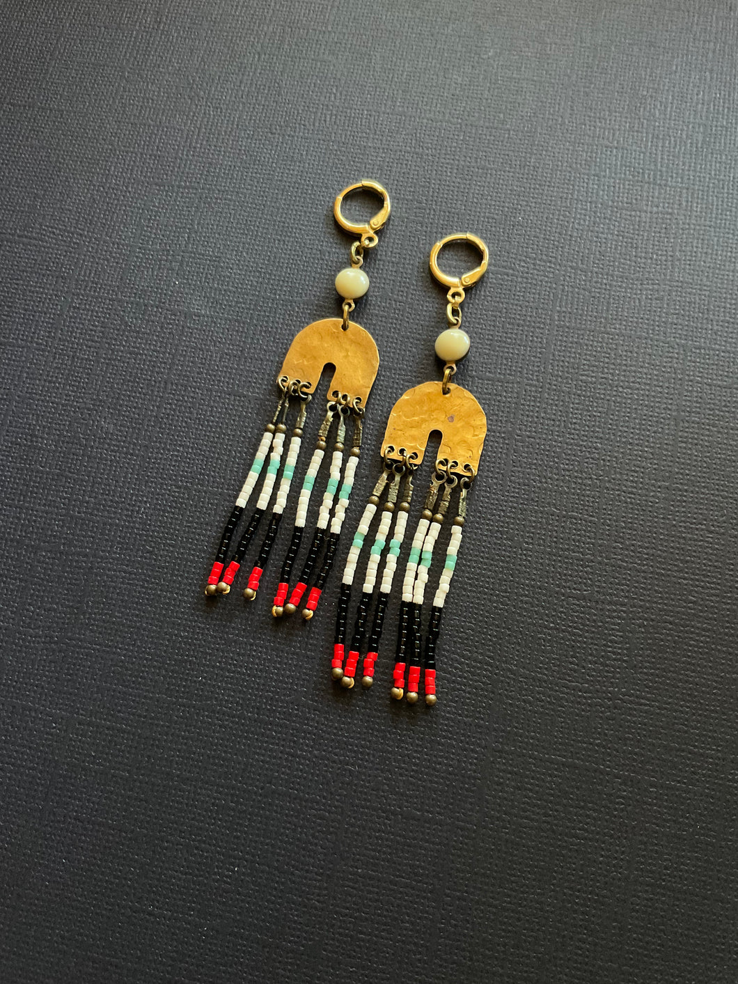 Brass+Bead Drop Earrings 2513