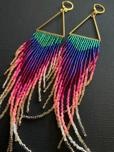 Medium OCH Rainbow Beaded Fringe Earrings 3009