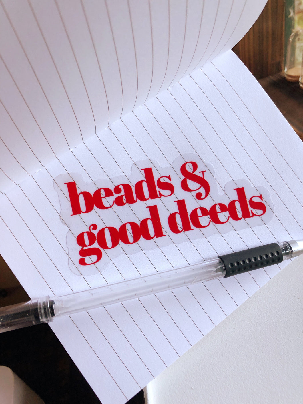 beads & good deeds transparent/red sticker